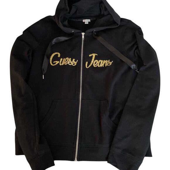 Guess Jeans Hoodie Women's X-Large Full Zip Rhinestone Embellished Spell Out - Picture 4 of 9